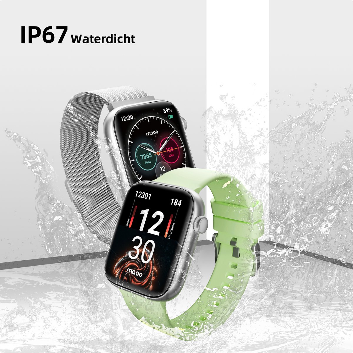 Maoo ProWatch AMOLED Smartwatch Zilver met Milanese Bandje en Siliconen Bandjes