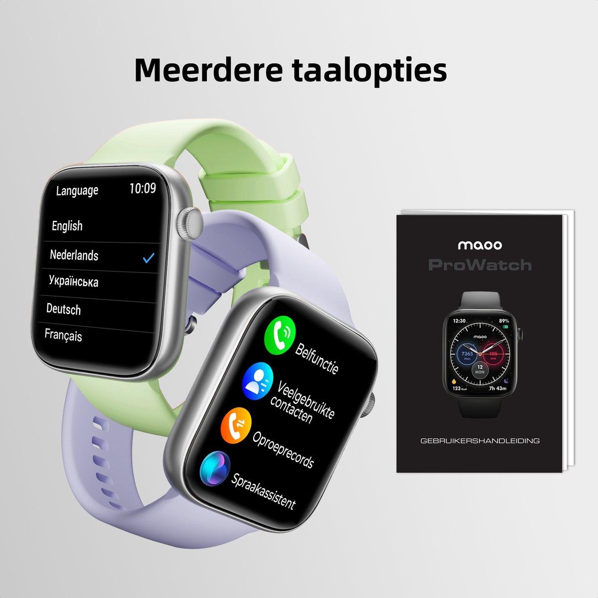 Maoo ProWatch AMOLED Smartwatch Zilver met Milanese Bandje en Siliconen Bandjes