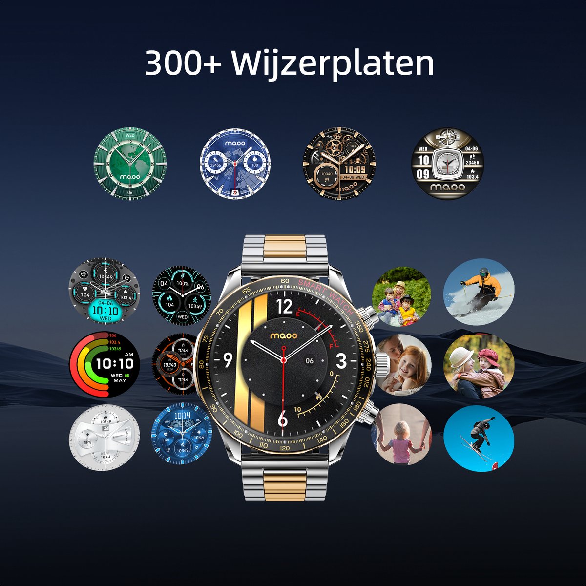 Maoo Titan AMOLED Smartwatch Heren Special Edition Stainless Steel Zilver Goud