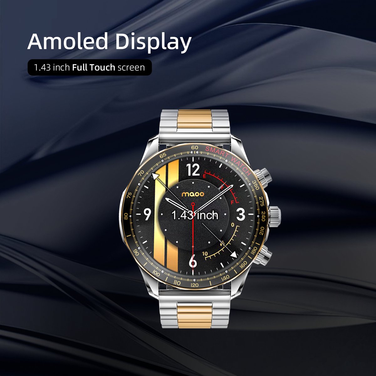 Maoo Titan AMOLED Smartwatch Heren Special Edition Stainless Steel Zilver Goud