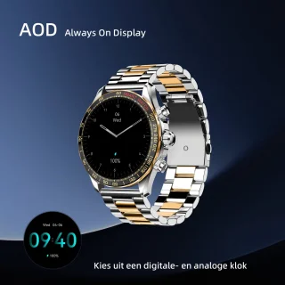 Maoo Titan AMOLED Smartwatch Heren Special Edition Stainless Steel Zilver Goud