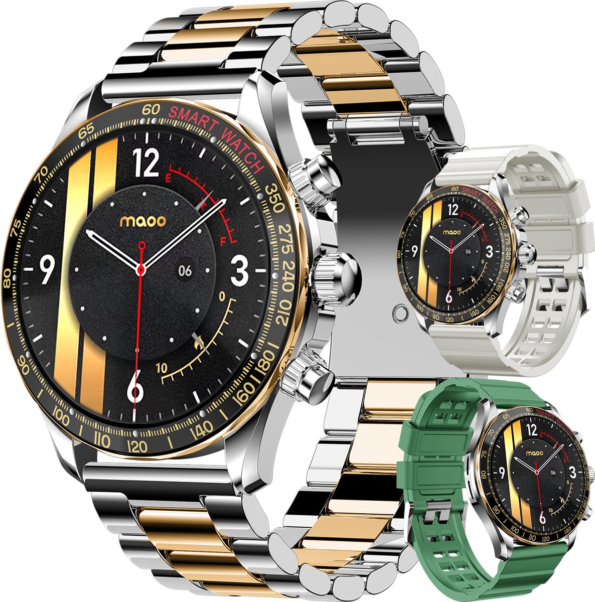 Maoo Titan AMOLED Smartwatch Heren Special Edition Stainless Steel Zilver Goud