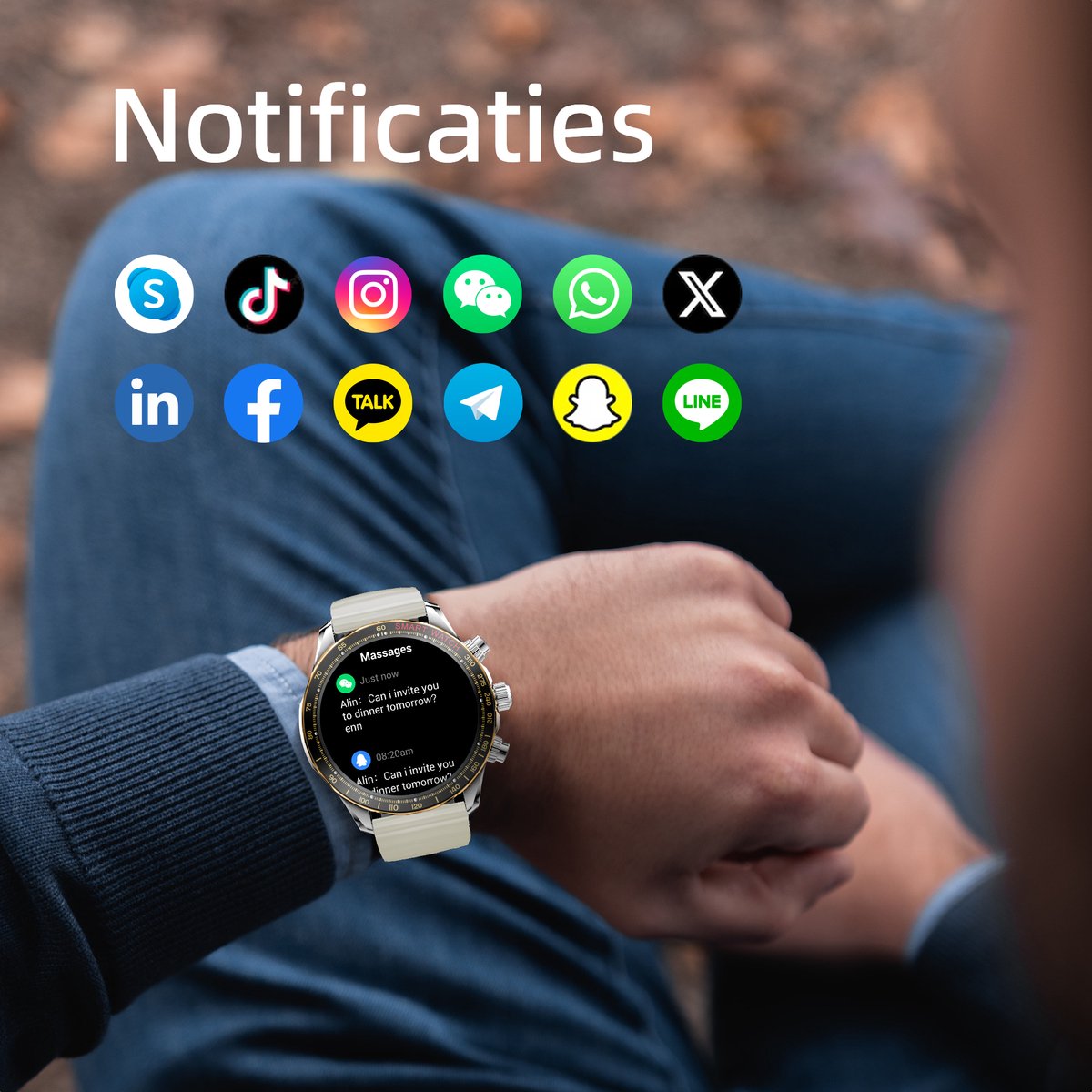 Maoo Titan AMOLED Smartwatch Heren Special Edition Stainless Steel Zilver Goud