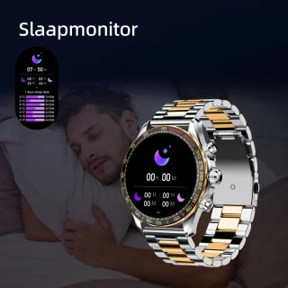 Maoo Titan AMOLED Smartwatch Heren Special Edition Stainless Steel Zilver Goud