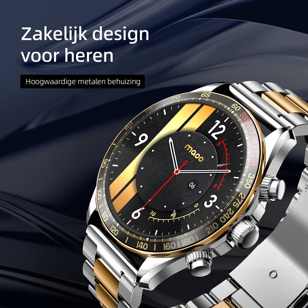 Maoo Titan AMOLED Smartwatch Heren Special Edition Stainless Steel Zilver Goud