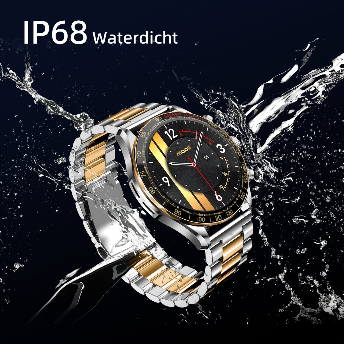 Maoo Titan AMOLED Smartwatch Heren Special Edition Stainless Steel Zilver Goud
