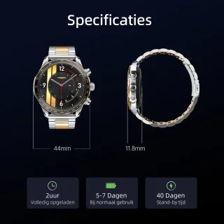 Maoo Titan AMOLED Smartwatch Heren Special Edition Stainless Steel Zilver Goud