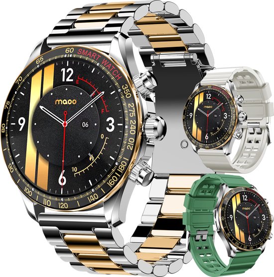 Maoo Titan AMOLED Smartwatch Heren Special Edition Stainless Steel Zilver Goud