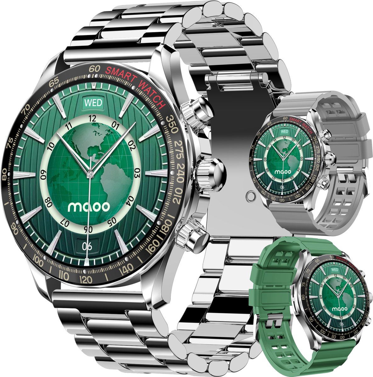 De Maoo Titan AMOLED Smartwatch Heren Stainless Steel Zilver in één oogopslag