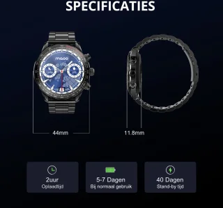 Maoo Titan AMOLED Smartwatch Heren Zwart Stainless Steel