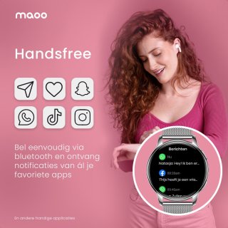 Maoo Ventura AMOLED Smartwatch Dames RVS Zilver Wit Met 3 Siliconen Bandjes