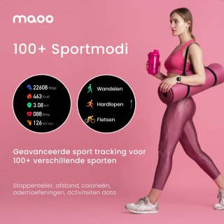 Maoo Ventura AMOLED Smartwatch Dames RVS Zilver Wit Met 3 Siliconen Bandjes