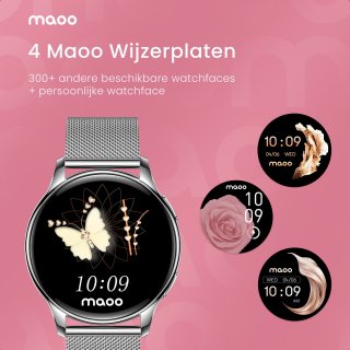 Maoo Ventura AMOLED Smartwatch Dames RVS Zilver Wit Met 3 Siliconen Bandjes
