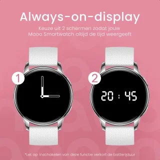 Maoo Ventura AMOLED Smartwatch Dames RVS Zilver Wit Met 3 Siliconen Bandjes