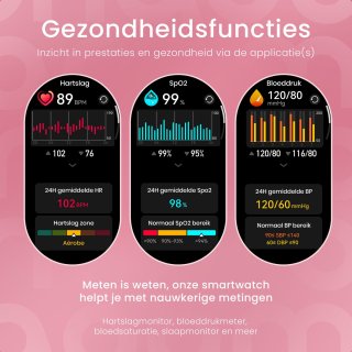 Maoo Ventura AMOLED Smartwatch Dames RVS Zilver Wit Met 3 Siliconen Bandjes