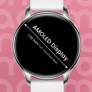 Maoo Ventura AMOLED Smartwatch Dames RVS Zilver Wit Met 3 Siliconen Bandjes