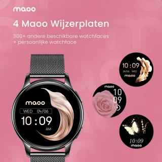 Maoo Ventura AMOLED Smartwatch Dames Zwart RVS
