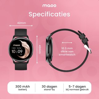 Maoo Ventura AMOLED Smartwatch Dames Zwart RVS