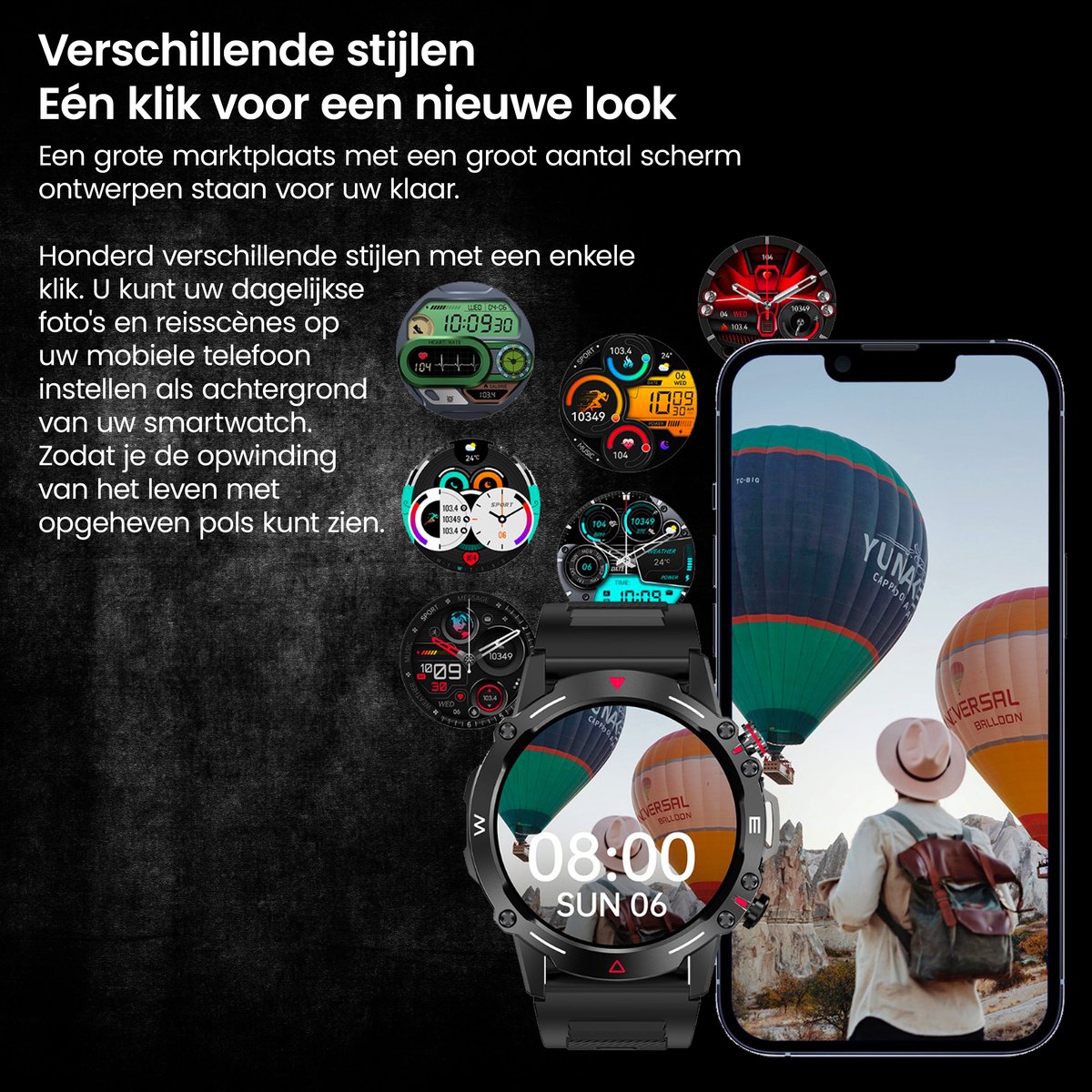 Mawiva Tech HK87 Smartwatch Zwart