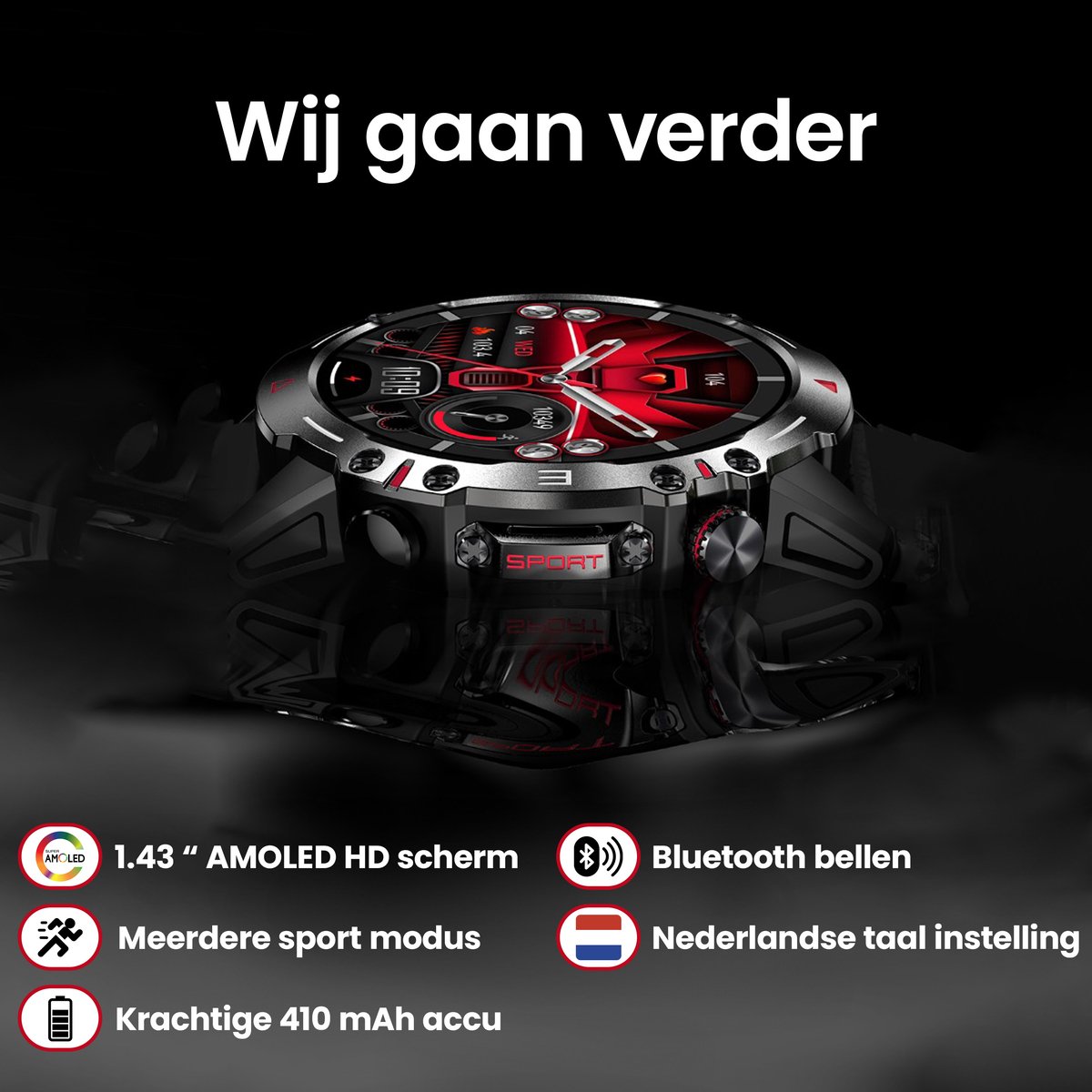 Mawiva Tech HK87 Smartwatch Zwart