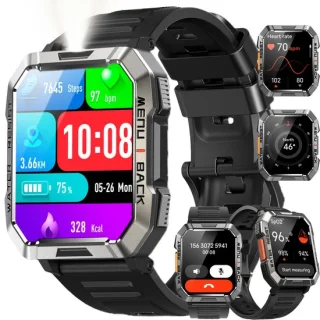 Militair smartwatch heren W60 sporthorloge zwart