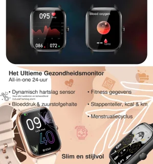 New Quint Smartwatch Rosé Goud 1.9" Touchscreen Dames