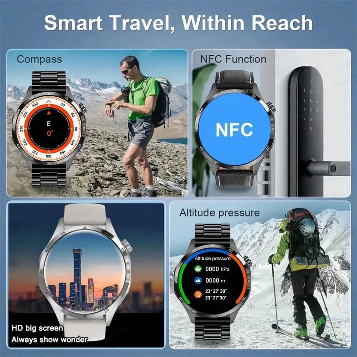 NFC Smartwatch 2024 met GPS en AMOLED scherm