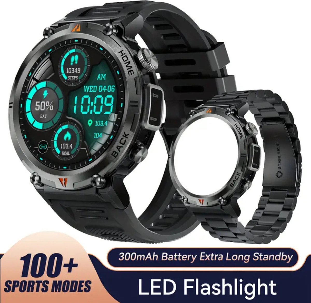 Nivard Smartwatch Zwart met Extra Kunstleren Band