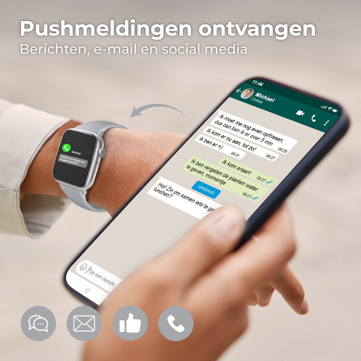 Wat vinden we goed aan de Nuvance Smartwatch 45mm Grijs Bluetooth