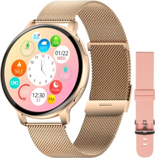 Nuvance Smartwatch Dames Rosé Goud Met RVS & Siliconen Bandje