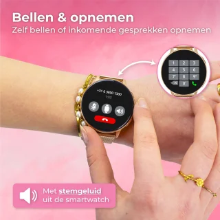 Nuvance Smartwatch Dames Rosé Goud Met RVS & Siliconen Bandje