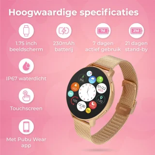Nuvance Smartwatch Dames Rosé Goud Met RVS & Siliconen Bandje