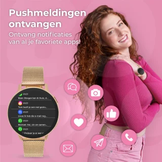 Nuvance Smartwatch Dames Rosé Goud Met RVS & Siliconen Bandje