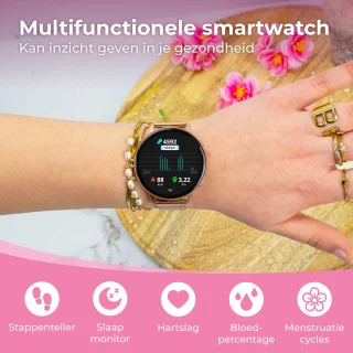 Nuvance Smartwatch Dames Rosé Goud Met RVS & Siliconen Bandje