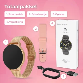 Nuvance Smartwatch Dames Rosé Goud Met RVS & Siliconen Bandje