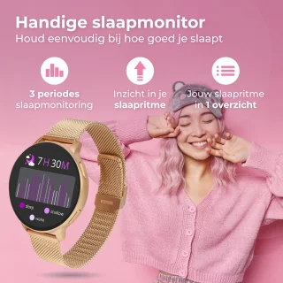 Nuvance Smartwatch Dames Rosé Goud Met RVS & Siliconen Bandje