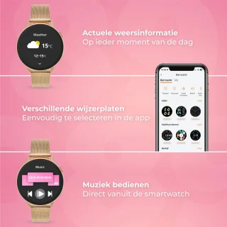 Nuvance Smartwatch Dames Rosé Goud Met RVS & Siliconen Bandje