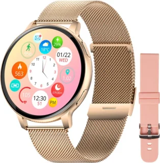 Nuvance Smartwatch Dames Rosé Goud Met RVS & Siliconen Bandje