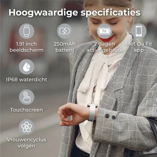 Nuvance Smartwatch Wit Bluetooth IP68 Heren Dames