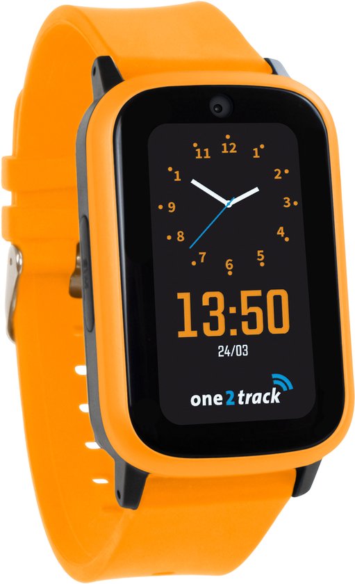 One2track Connect UP oranje — veilig, videobellen en nauwkeurige tracking voor jonge kinderen