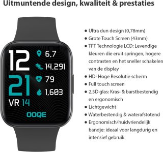 OOQE WATCH PRO 6 Smartwatch Zwart Unisex