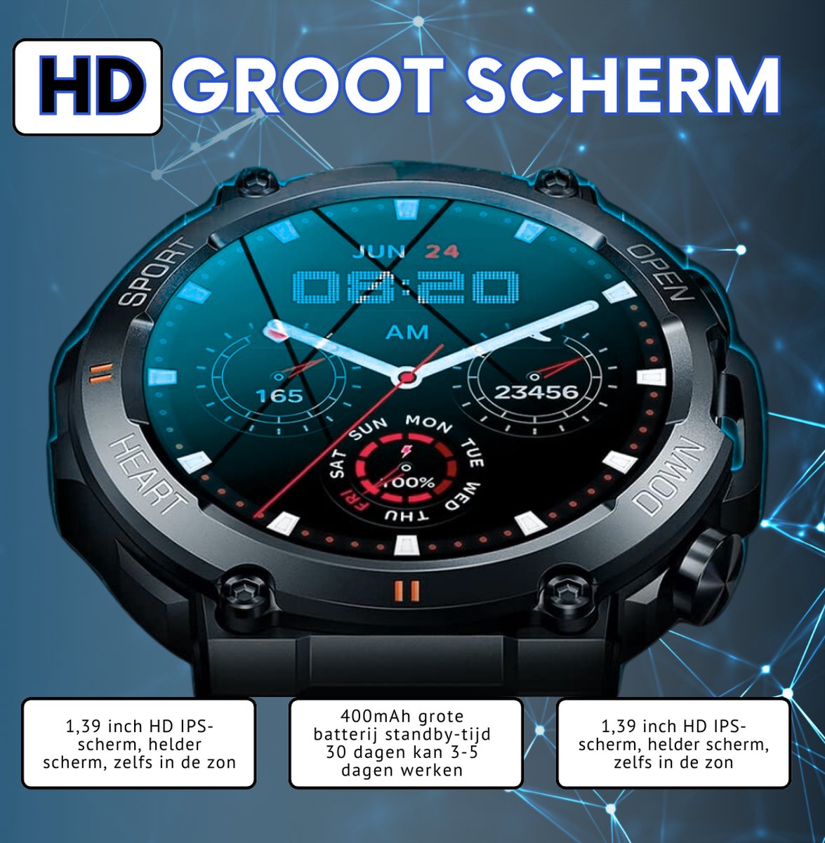 Parya Indestructible Smartwatch Zwart