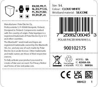 Polar Pacer GPS Hardloophorloge Cloud White S-L