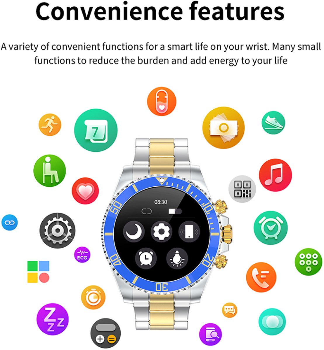Pro-Care Excellent Quality Smartwatch 1.30 inch Zilver Zwarte Ring
