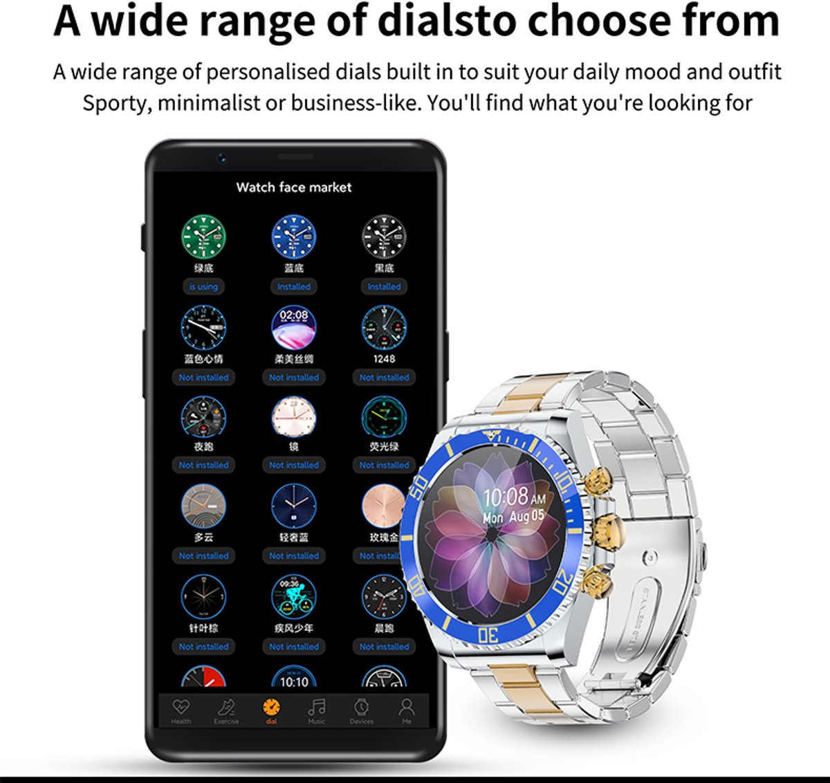 Pro-Care Excellent Quality Smartwatch 1.30 inch Zilver Zwarte Ring