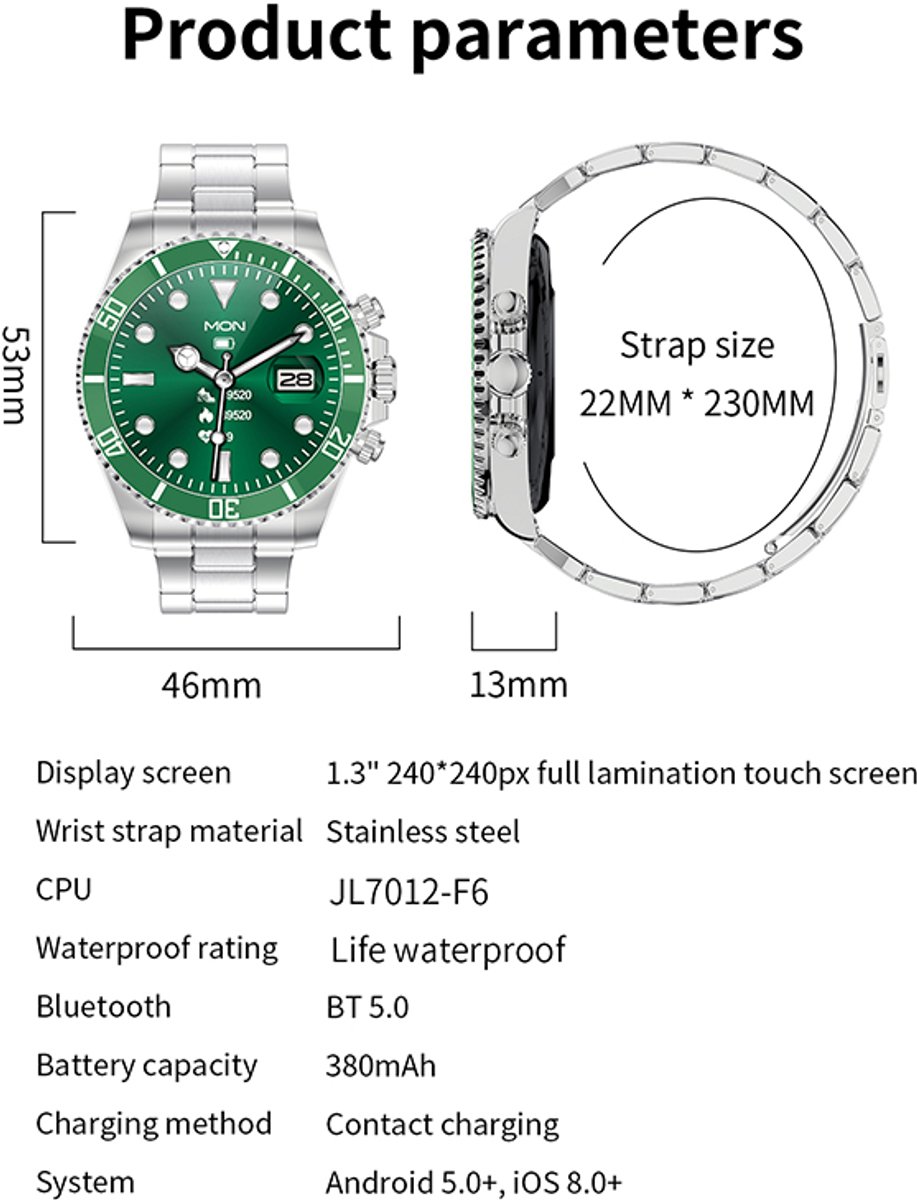 Pro-Care Excellent Quality Smartwatch 1.30 inch Zilver Zwarte Ring