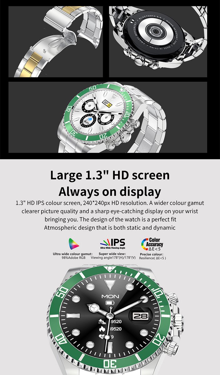 Pro-Care Excellent Quality Smartwatch 1.30 inch Zilver Zwarte Ring
