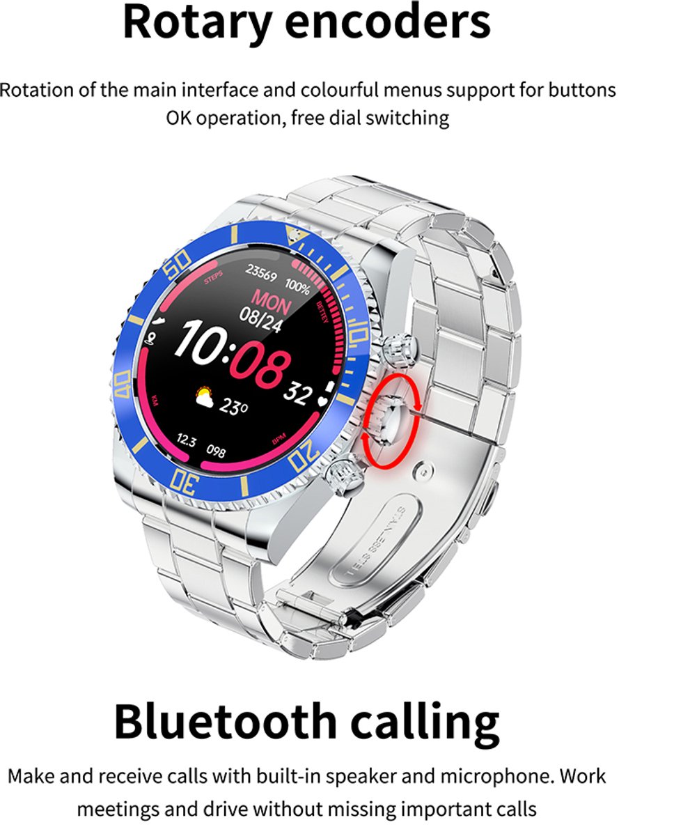 Pro-Care Excellent Quality Smartwatch 1.30 inch Zilver Zwarte Ring
