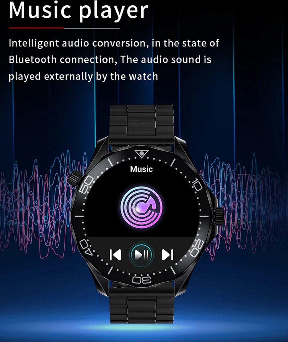 Pro Care Excellent Quality Smartwatch 1.52 inch Zwart RVS Alu Case