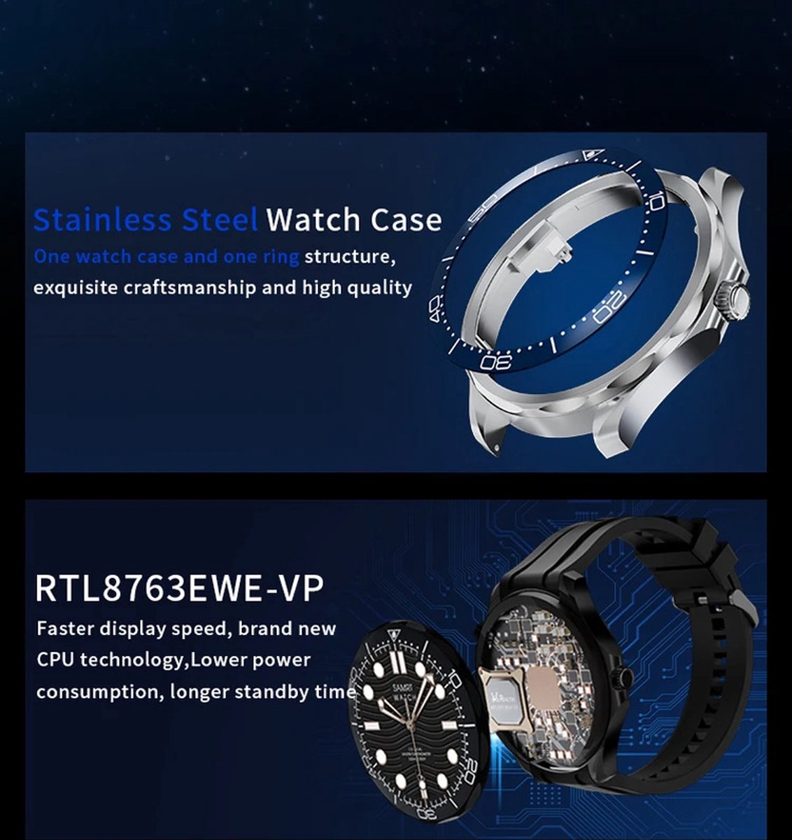 Pro Care Excellent Quality Smartwatch 1.52 inch Zwart RVS Alu Case